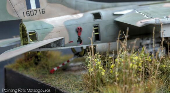 Hasegawa 1/48 A-7E Corsair II model representing the abandoned HAF aircraft at Araxos Air Base.