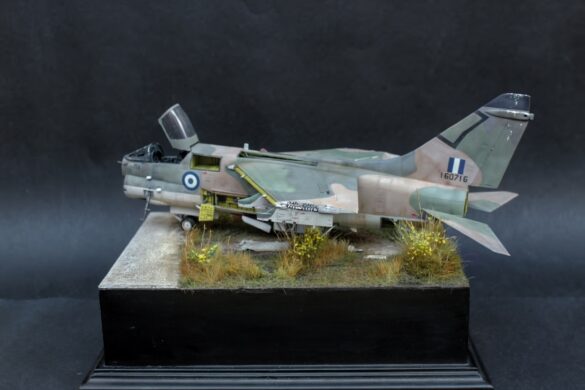Hasegawa 1/48 A-7E Corsair II model representing the abandoned HAF aircraft at Araxos Air Base.