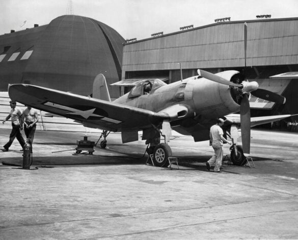 F4U-1 WM prototype number 5 yellow cowling test aircraft