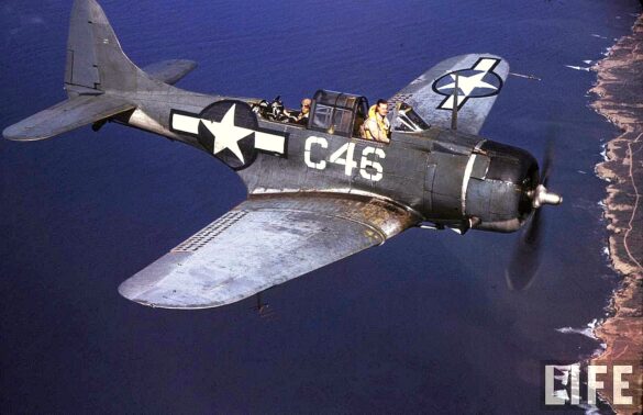 Darker replacement engine cowling on Douglas SBD Dauntless White C 46.