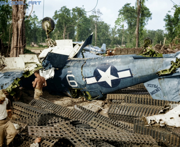 Abandoned F4U Corsair at a Pacific Island airfield after World War II