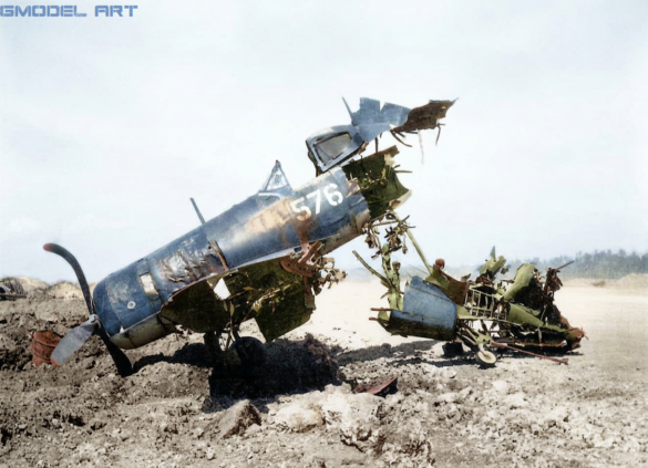 Abandoned F4U Corsair at a Pacific Island airfield after World War II