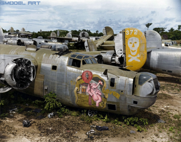 WWII Allied aircraft stripped for spare parts at a Pacific airfield