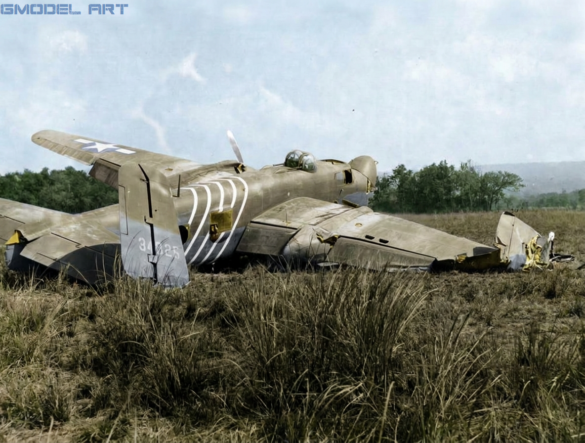 Reference photo of abandoned WWII Allied aircraft for scale model diorama