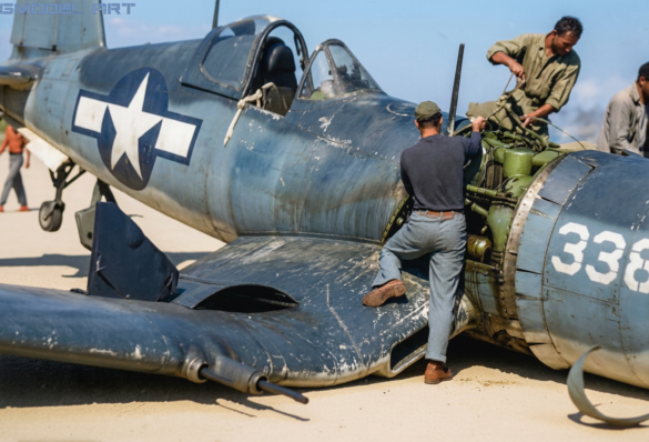 Abandoned F4U Corsair at a Pacific Island airfield after World War II