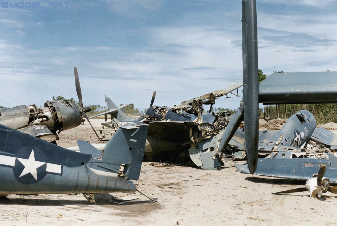 Abandoned F4U Corsair at a Pacific Island airfield after World War II