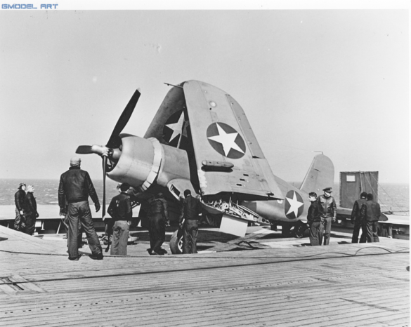 VF-17 F4U-1 Birdcage Corsair showing the transition from Blue Gray to U.S. Navy Tricolor camouflage