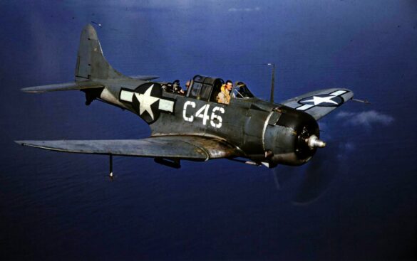 Darker replacement engine cowling on Douglas SBD Dauntless White C 46.