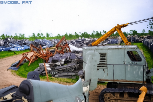 Reference photo of abandoned WWII Allied aircraft for scale model diorama
