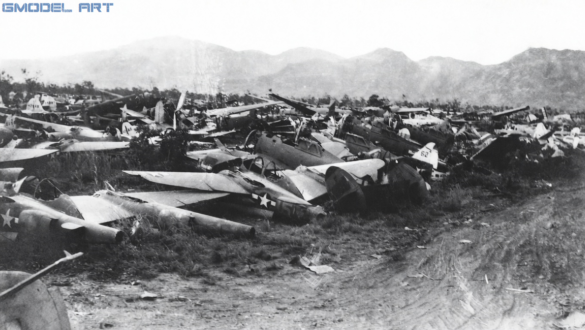 World War II Allied aircraft graveyard on a Pacific island