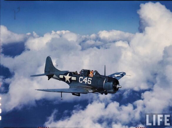 Darker replacement engine cowling on Douglas SBD Dauntless White C 46.