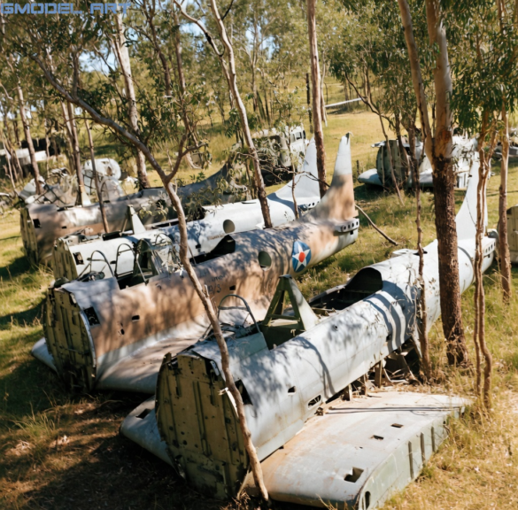 World War II Allied aircraft graveyard on a Pacific island
