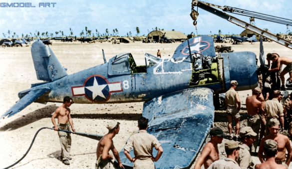 Abandoned F4U Corsair at a Pacific Island airfield after World War II