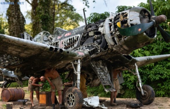 Abandoned F4U Corsair at a Pacific Island airfield after World War II