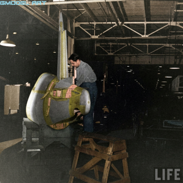 Early Vought F4U-1 Birdcage Corsair on the Vought production line"