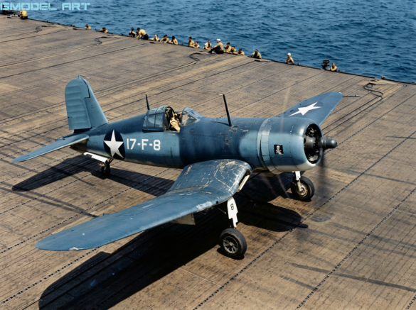 VF-17 F4U-1 Birdcage Corsair wing leading edge painted Intermediate Blue instead of Sea Blue