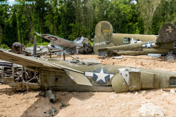 Reference photo of abandoned WWII Allied aircraft for scale model diorama