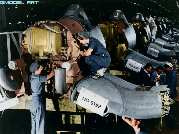 F4U-1 Corsair engine compartment with cowling panels removed"