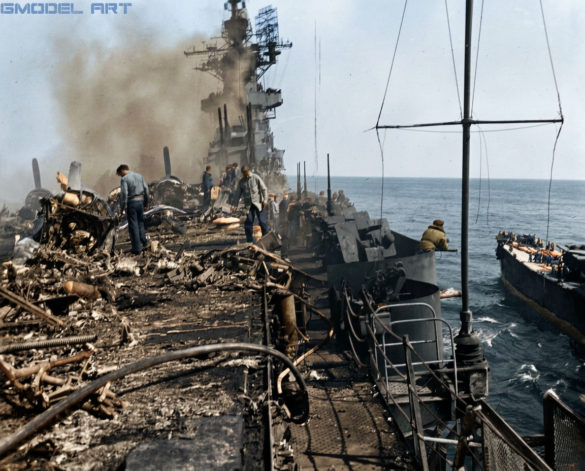 VF-84 F4U-1D Corsairs preparing for launch aboard USS Bunker Hill