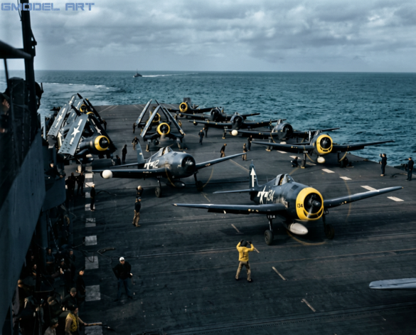 Grumman F6F Hellcat on USS Bunker Hill during World War II