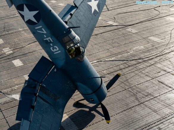 VF-17 F4U-1 Birdcage Corsair showing the transition from Blue Gray to U.S. Navy Tricolor camouflage