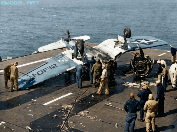 VF-17 F4U-1 Birdcage Corsair showing the transition from Blue Gray to U.S. Navy Tricolor camouflage