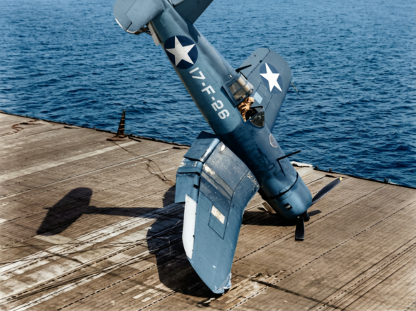 VF-17 F4U-1 Birdcage Corsair showing the transition from Blue Gray to U.S. Navy Tricolor camouflage