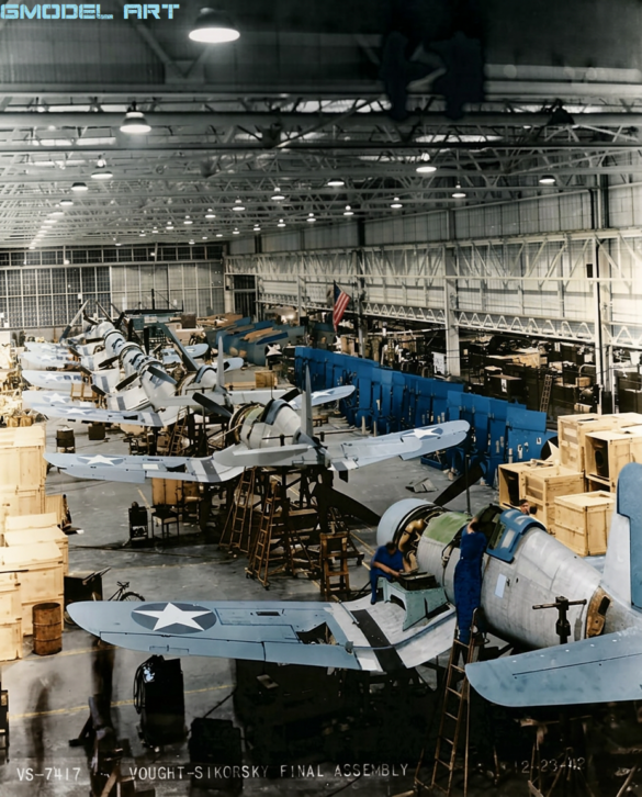 Firefly F4U 1 BIRDCAGE CORSAIR — 1943 VOUGHT FACTORY COLORIZE THE ORIGINAL BLACK AND WHIT 693675