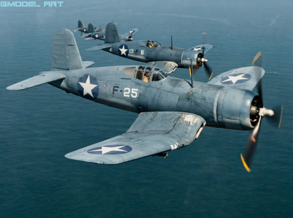 VF-17 F4U-1 Birdcage Corsair 17-F-25 with white fuselage numbers and no Jolly Rogers emblem