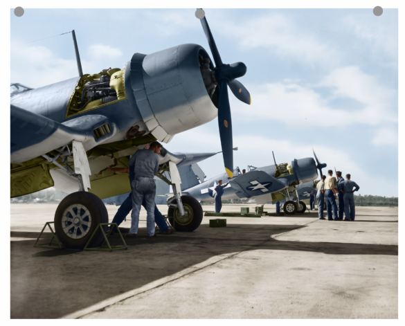 F4U-1 Corsair engine compartment with cowling panels removed"