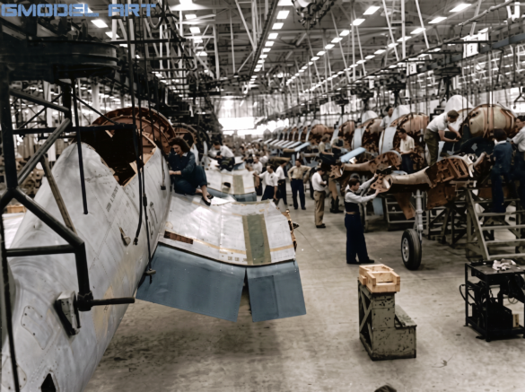 Early Vought F4U-1 Birdcage Corsair on the Vought production line"