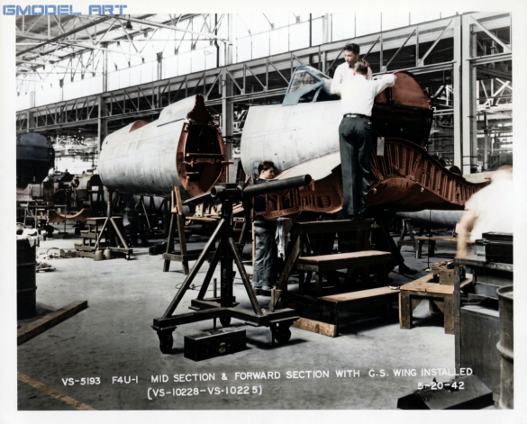 Early Vought F4U-1 Birdcage Corsair on the Vought production line"