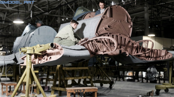 F4U-1 Corsair engine compartment with cowling panels removed"