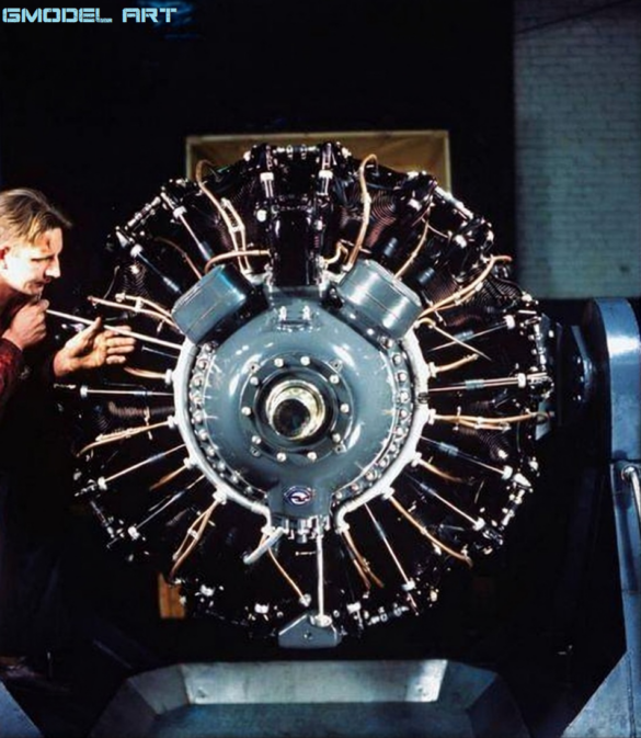 F4U-1 Corsair engine compartment with cowling panels removed"