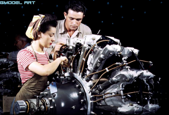 F4U-1 Corsair engine compartment with cowling panels removed"