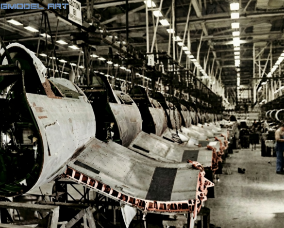Early Vought F4U-1 Birdcage Corsair on the Vought production line"