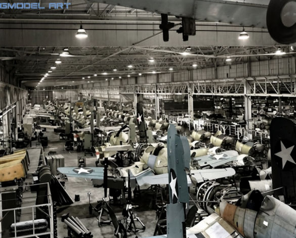 Early Vought F4U-1 Birdcage Corsair on the Vought production line"
