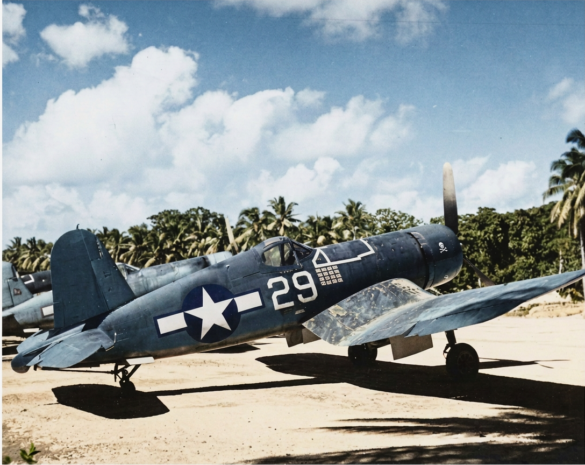 Ira Kepford taxis F4U-1A Corsair BuNo 55995 at Bougainville