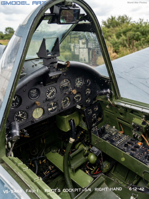 Early F4U-1 Corsair cockpit with gunsight and armor
