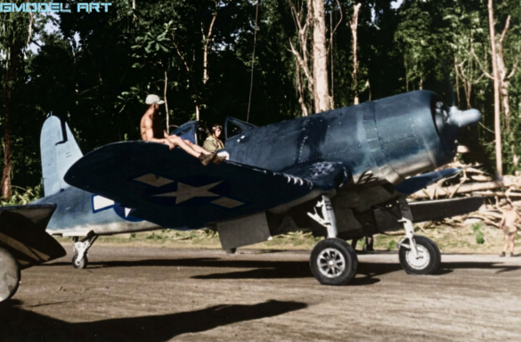 Ira Kepford taxis F4U-1A Corsair BuNo 55995 at Bougainville