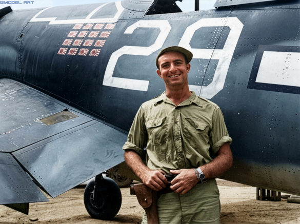 Ira Kepford taxis F4U-1A Corsair BuNo 55995 at Bougainville