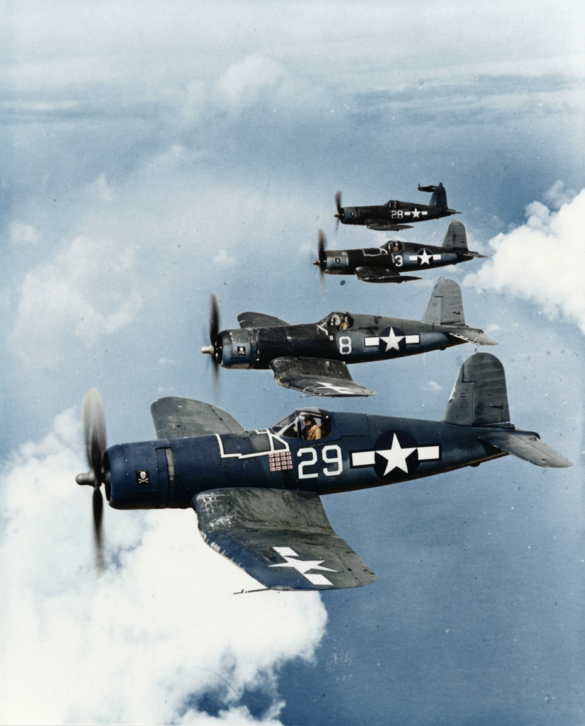 Ira Kepford taxis F4U-1A Corsair BuNo 55995 at Bougainville