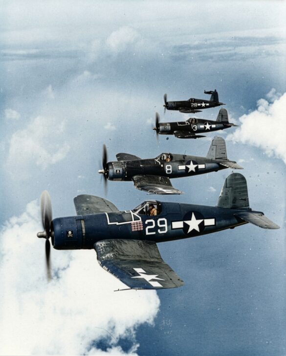 Ira Kepford taxis F4U-1A Corsair BuNo 55995 at Bougainville