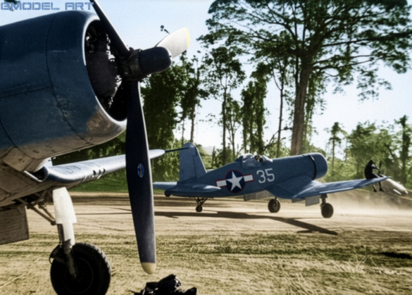 Ira Kepford taxis F4U-1A Corsair BuNo 55995 at Bougainville