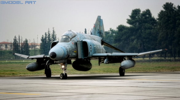 F-4E Phantom II SRA 68-0424 HAF showing its rare one-piece windshield at Larissa Air Base in 2005