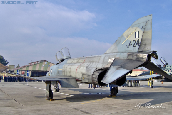 F-4E Phantom II SRA 68-0424 HAF showing its rare one-piece windshield at Larissa Air Base in 2005