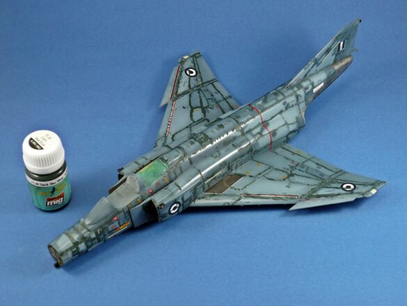Hellenic Air Force F-4E Phantom II of 337 Squadron in Aegean Blue camouflage, 1995, 1:48 scale model by Hasegawa.