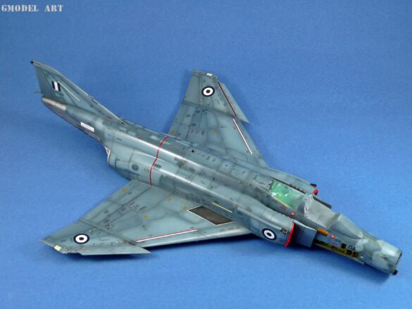 Hellenic Air Force F-4E Phantom II of 337 Squadron in Aegean Blue camouflage, 1995, 1:48 scale model by Hasegawa.