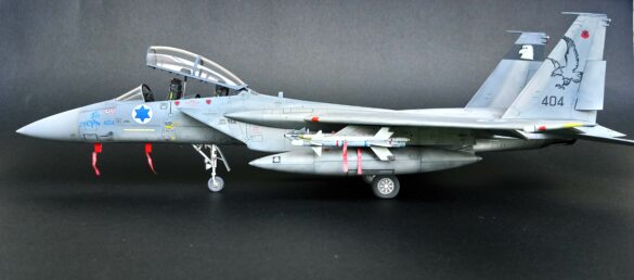 Israeli F-15B Baz Twin-Tail Detail Rear detail of the Israeli F-15B Baz scale model showing the twin vertical tails