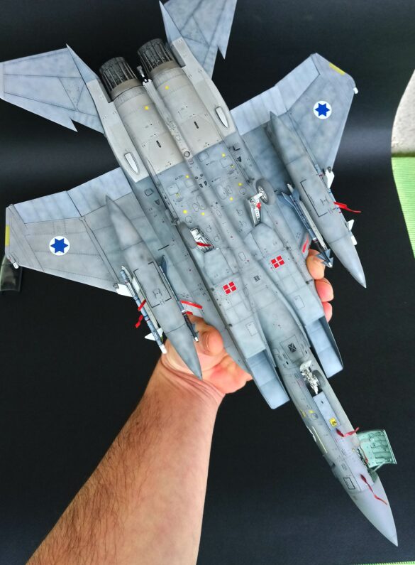 F-15B Baz Metallic Finish and Engine Details Rear detail of the Israeli F-15B Baz scale model showing the twin vertical tails